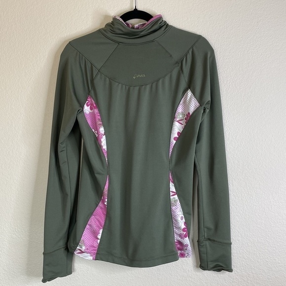 ASICS exercise zip up jacket Sz medium green flowers - Picture 6 of 7